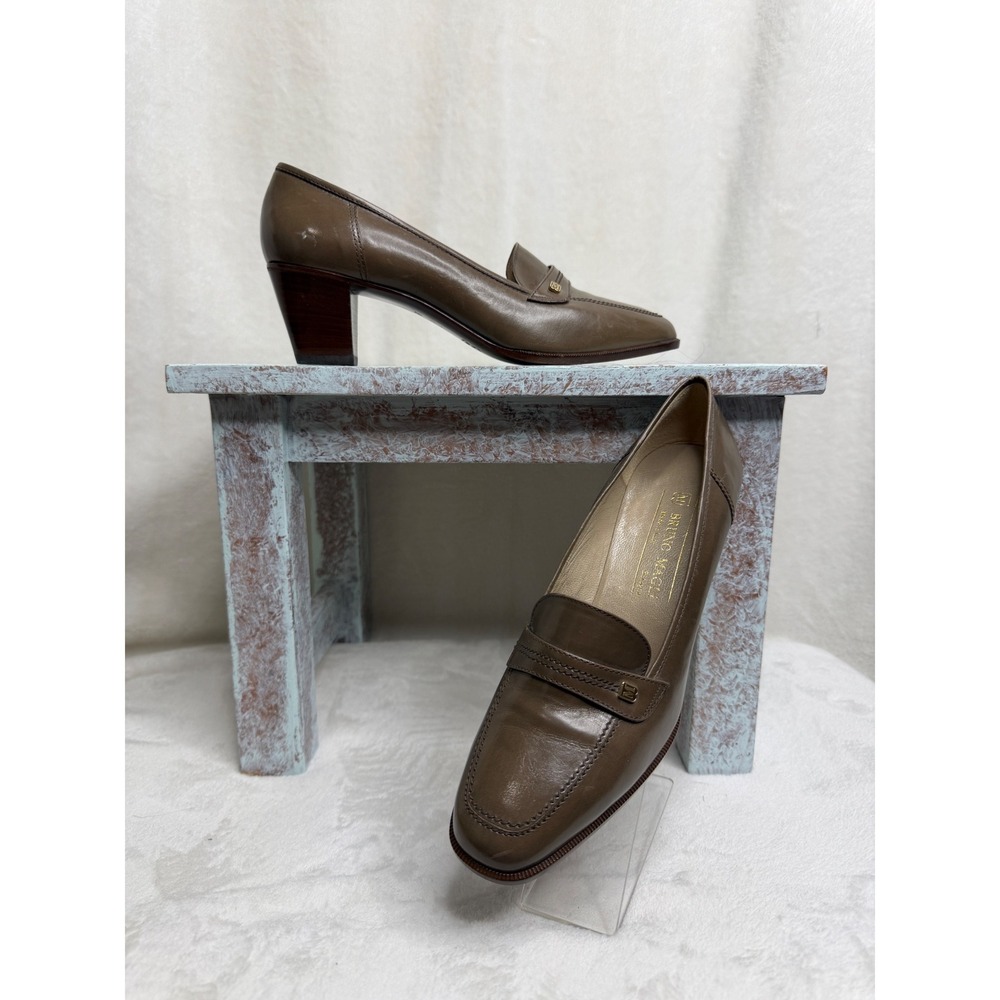 Bruno Magli Loafer Pumps Women 7.5 Leather Block Heel Square Toe‎ Made Italy